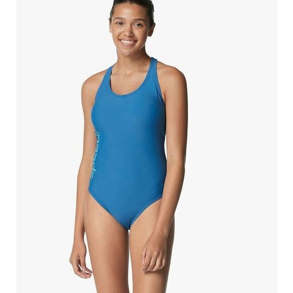 Speedo Women's size 10 Swimsuit One Piece Thin Strap High Cut Bright Blue Cobalt - Picture 1 of 13
